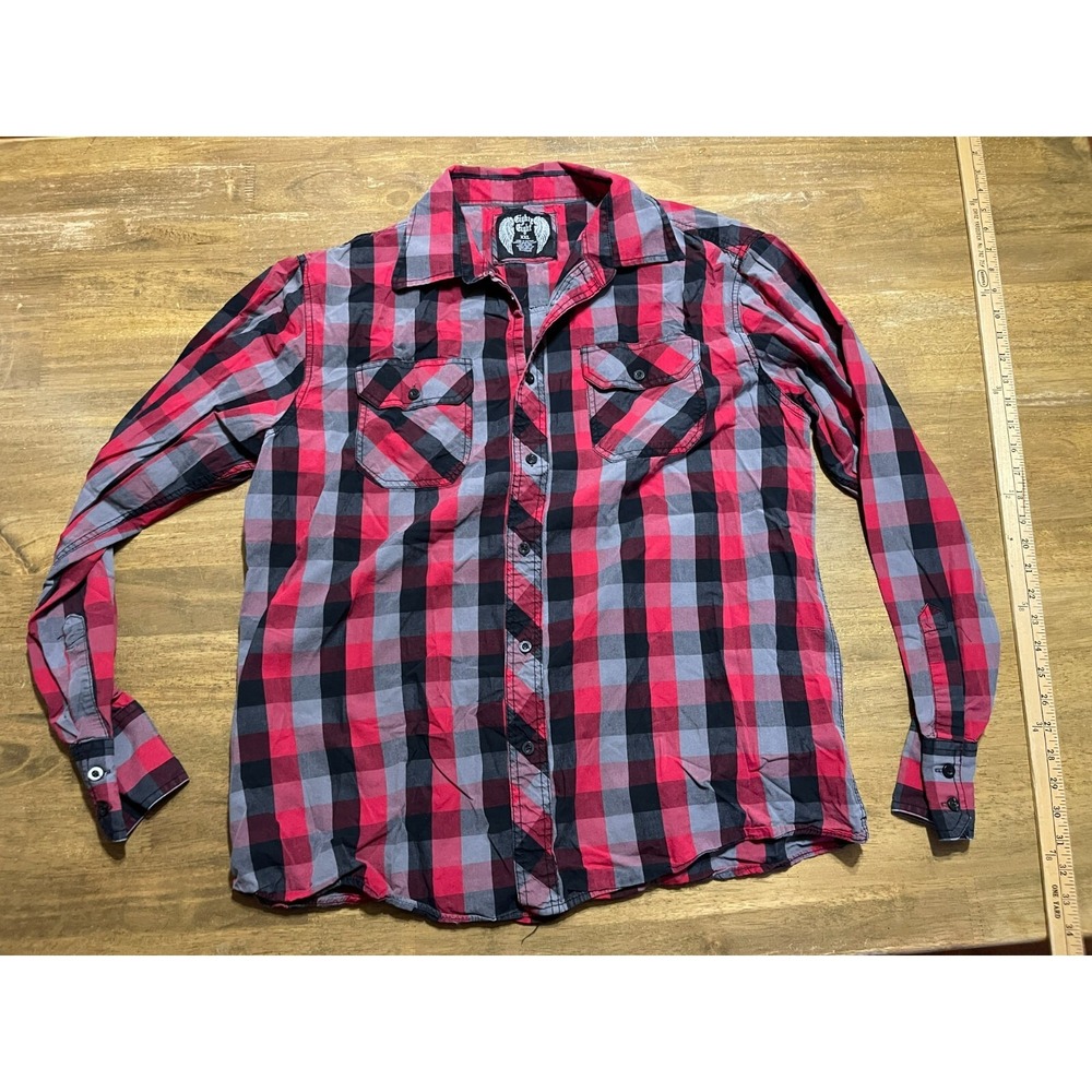 Eighty Eight Shirt, Men's Size XXL, Black Red Gray, Plaid, Button Up Long Sleeve